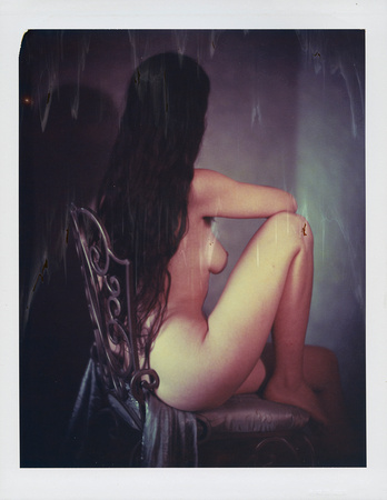809, Polaroid, "Kelsey Sassafras", artistic, color, dress, expired, hair, long, nude, pink, portrait, "iron chair"